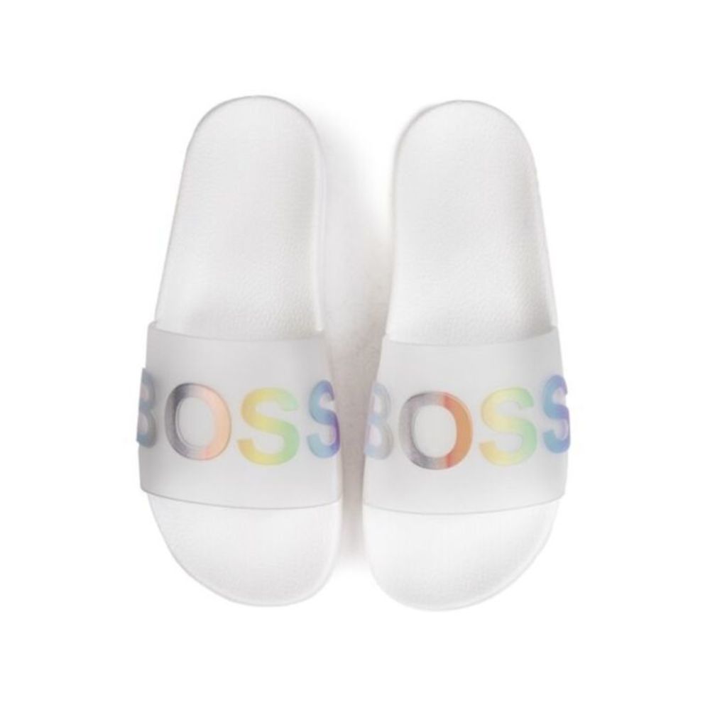 BOSS Mens Clear Gradient Logo Bay Round Toe Platform Slip On Slide Sandals 41